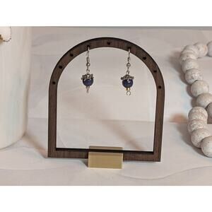 Cute & Dainty Vintage 1980s Silver-Tone Blue Beaded Dangle Drop Pierced Earrings